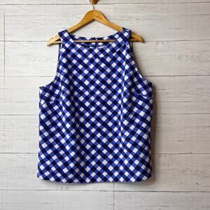 Talbots Top Womens Size 2X Blue & White Halter Gingham Textured Tank Plus Size